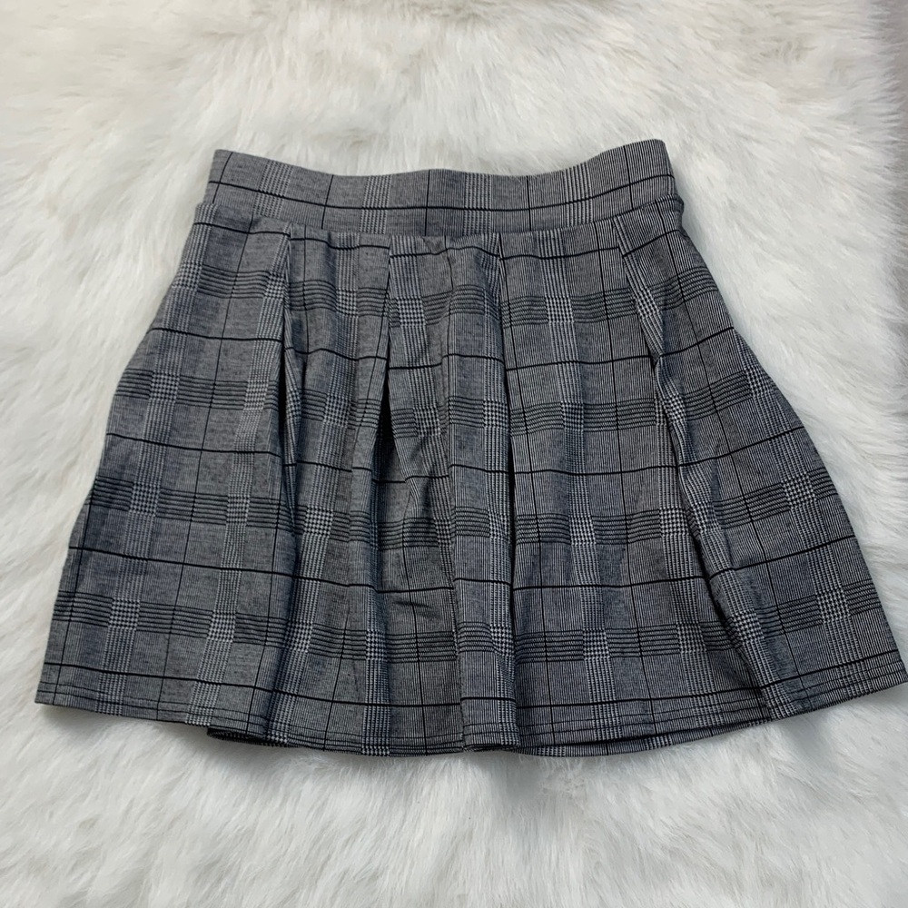 New Mix Charcoal Checkered Skater Skirt Elastic Wide Waistband